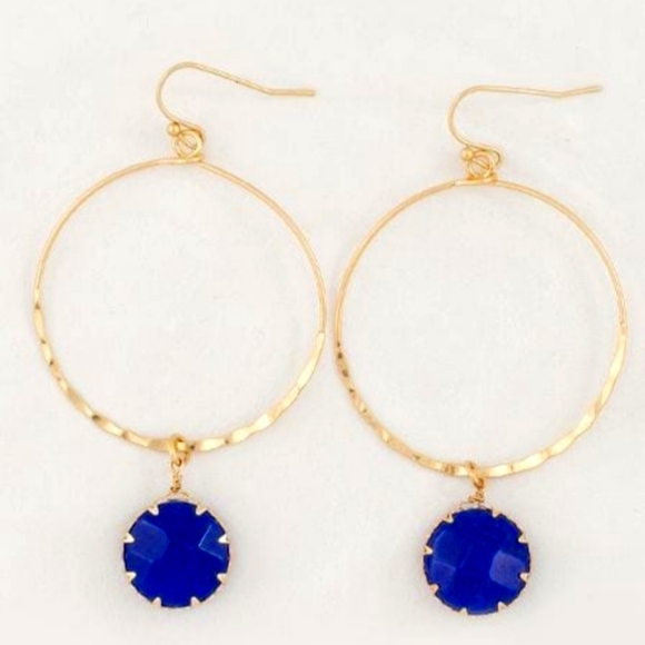 New in Box J Bloom Lapis Lazuli Hammered Metal Hoop Earrings - Picture 1 of 3